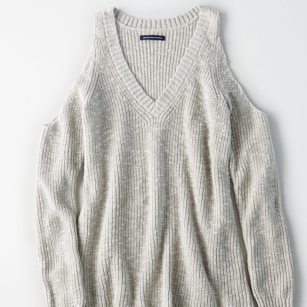 AE Women's Gray Cold Shoulder Zipper Sweater XS